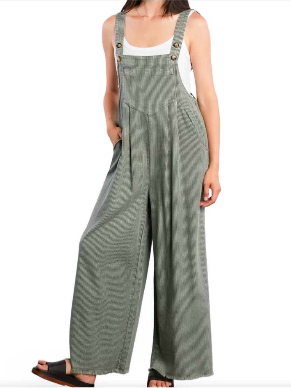 Billy T Green Striped Cotton Overalls - Picture 5 of 11